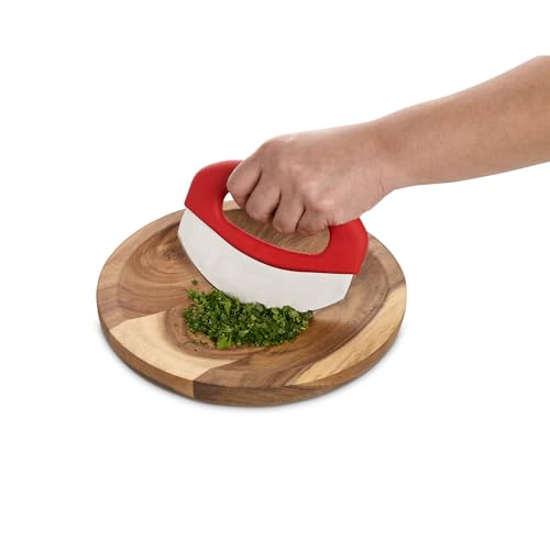 HIC Kitchen Soft-Grip Rocking Salad Herb Chopper, Stainless Steel Blade with Safety Blade Cover