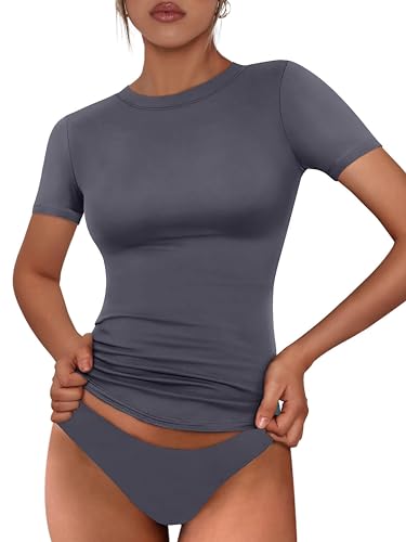 Timuspo Crop Top Y2K Basic T Shirt Damen Enges Oberteil Rundhals Ladies...