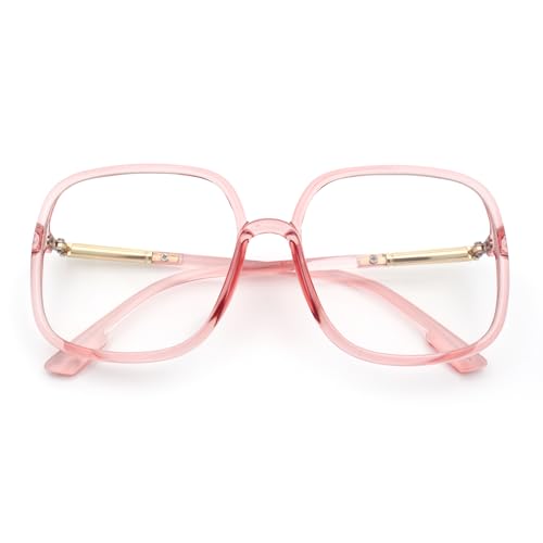 SA106 Womens 90s Oversize Rectangular Butterfly Clear Lens Eyeglasses Pink Gold Frame