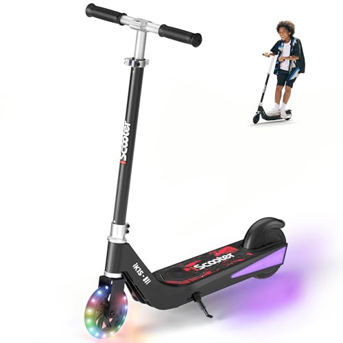 iScooter Elektroroller für Kinder von 6-10 Jahren, 2 Geschwindigkeitsmodi (10,15 km/h), Kinder E Scooter mit 3 Einstellbare Hohe und bunten 7-farbigen Lichtern, E-Roller bis 10km Reichweite