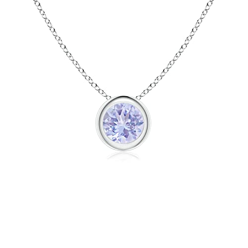 Angara Natural Tanzanite Solitaire Pendant for Women | Bezel-Set Round Tanzanite Solitaire Pendant in 14K Solid Gold/Platinum | December Birthday, Anniversary, Gemstone Jewellery Gift
