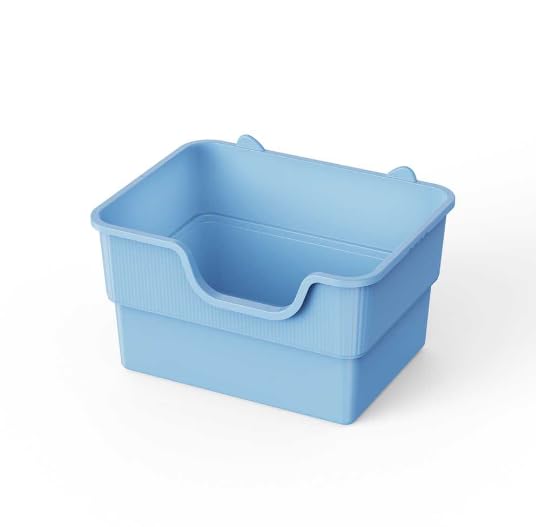 PuaLuce Vassoio Lettiera Gatto Grande Scomponibile - Design a Soglia Bassa & Vasca Profonda Antispruzzo, Ideale per Gatti Adulti/Multigatto, Materiale Antiaderente e Antiodore - Blu