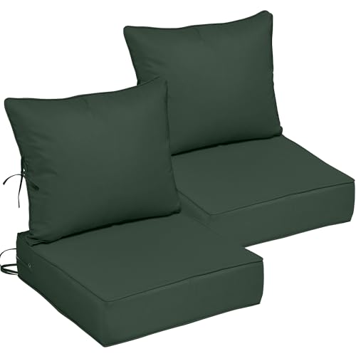 Image of 22x24 Outdoor Chair Cushions Set of 2, Waterproof Deep Seat Cushions for Patio Furniture with Removable Cover, Fade Resistant 4'' Outdoor Seat Cushion w /Ties&Handle for Sofa Loveseat, Dark Green