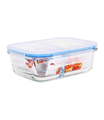 Quttin | Fiambrera Hermética de Cristal 2 Compartimentos - Tupperware Vidrio Cierre Hermético BPA Free, Resistente y Reutilizable