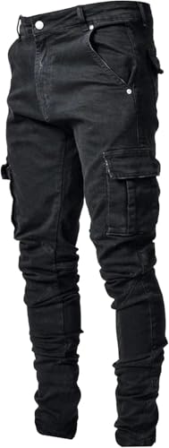 Maiyifu-GJ Men's Ripped Distressed Biker Jeans Slim Fit Stretch Hip Hop Denim Pants Fashion Tapered Leg Zipper Jeans Pants