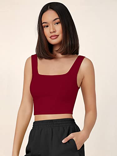 Image of Women's & Girls' Solid Polyester Rib-Knit Square Neck Tank Tops