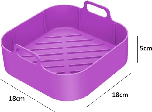 Kit com 4 Formas de Silicone Quadrada para Air Fryer, Antiaderente 18x18x5 cm - Forma Cesta Reutiliz