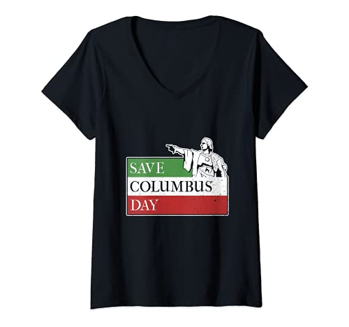 Donna Divertimento Columbus Primo Americano Italiano Pride Save Columbus Day Maglietta con Collo a V