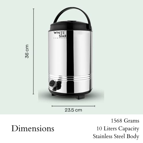 Image of WHITESTAR Stainless Steel Insulated Water Bottle /Jug for Traveling, Office, Kitchen I 10 Liters of Water Storage Container with Airtight Lid and Leak Proof Tap I Unbreakable & Durable