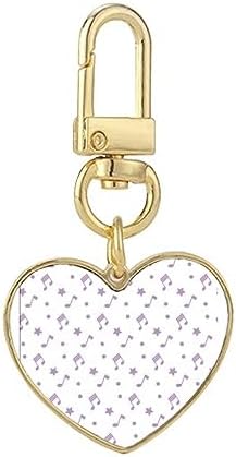 Purple Small Stars Music Notes Gold Heart Keychain Metal Keyring Holder image 2