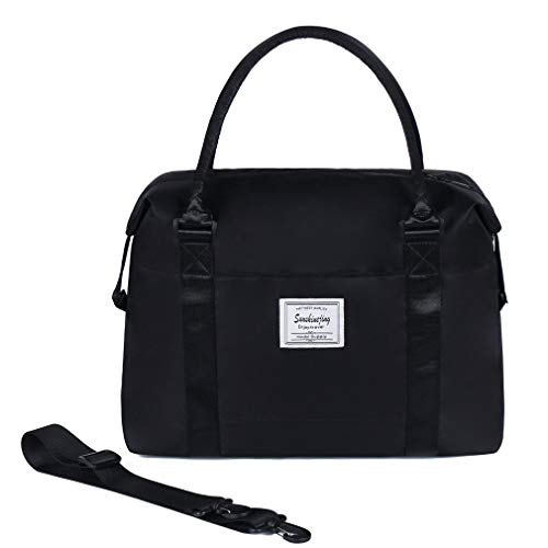 Unisex Large Travel Weekender Bag Overnight Duffle Bag Gym Tote Bag in Trolley Handle (Black)