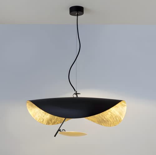 Suspension moderne en métal avec abat-jour feuille de lotus et plafonnier LED blanc et doré