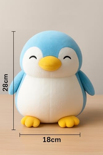 Image of Blue Penguin Plush Stuffed Animal, Cute Smiling Face Design with Yellow Beak and Feet, Soft Cuddly Toy for Kids (Penguin BLUE-28CM)