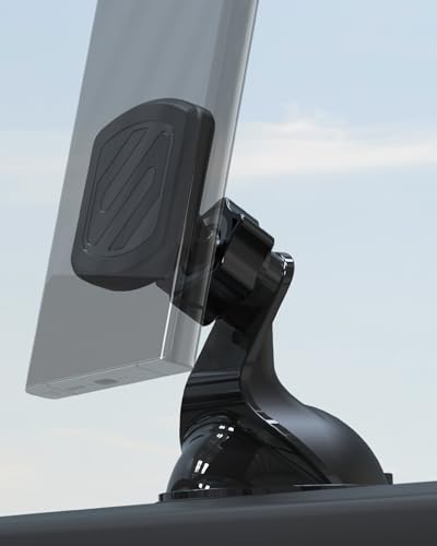 Image of Scosche Extra Strength Suction Cup Phone Mount, Magnetic Dashboard /Windshield Mount Cell Phone Holder for Car with 360 Rotation, StickGrip Base & Thick Metal Plate for iPhone and Android, Not MagSafe