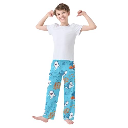 Shark Surf Boys Long Pants Soft Trousers Elastic Waist Kids Lounge Bottoms with Pockets S-XL2