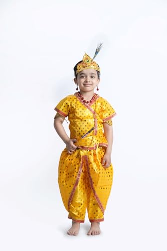 BookMyCostume Shri Krishna Kanha Kanhaiya Polka Dots Kids Fancy Dress Costume 10 Pcs Set with Accessories 1-2 years