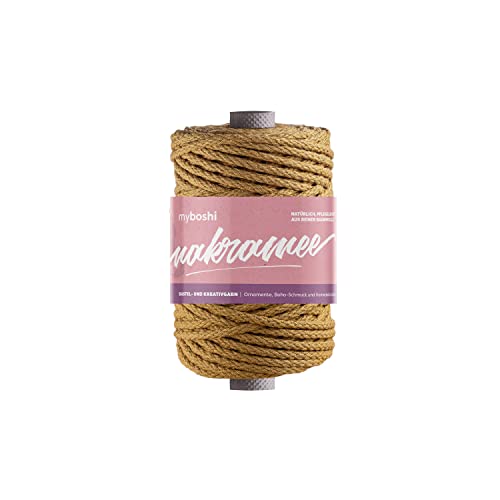 myboshi Makramee-Garn, geflochten, 4mm, Made in Germany, Naturgarn, Kn&uuml;pf-Garn, das Kreativgarn f&uuml;r orientalische -Makramee-Arbeiten Gelb, 1 Kordel a 50m