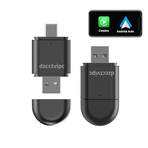 Upgrade-Wireless-Bluetooth-Adapter 2 in 1 for-Apple CarPlay & Android Auto, Plug and Play Low Latency Mini-Convert Wired to Wireless Dongle for Cars with USB Type-A or Type-C Interfaces (Solid Black)