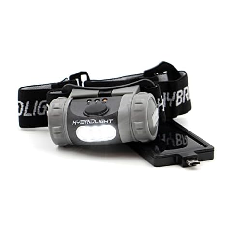 HYBRIDLIGHT Solar/Rechargeable 75 Lumen LED Head Lamp with Detachable Compact Solar Panel. Solar Panel Charges Indoors or Out. Quick Charge with Included USB Cable Cover