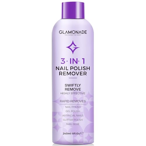 Glamonade Acetone Nail Polish Remover: Professional Soak off Gel Nail Polish Remover Enriched with Natural Grape Seed Oil 8 Fl Oz for Gel Acrylic Nail Glue Dip Powder for Home Salon