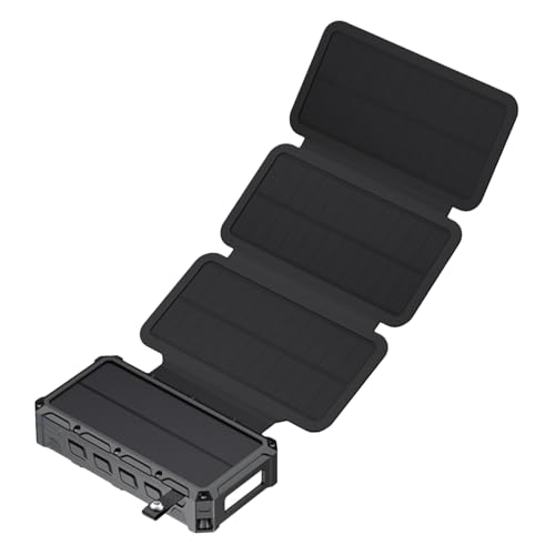 Bohany Batería solar portátil, cargador de manivela con luz LED integrada – Powerbank plegable para camping, viaje, casa y uso exterior