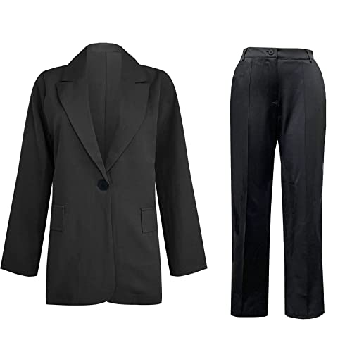 Stylish Women’s Office Suit Set in Black – JOAU X-Large Blazer and Pants Combo for the Modern Business Lady
