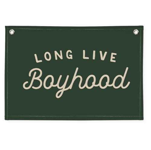Image of Olive Green Long Live Boyhood Banner Boy Room Decor,Nursery Playroom Wall Decor for Bedroom Living Room Dorm Toddler Decorations Teen Boy Room Decor Kid Banner Wall Hanging Flag Linen 30x20