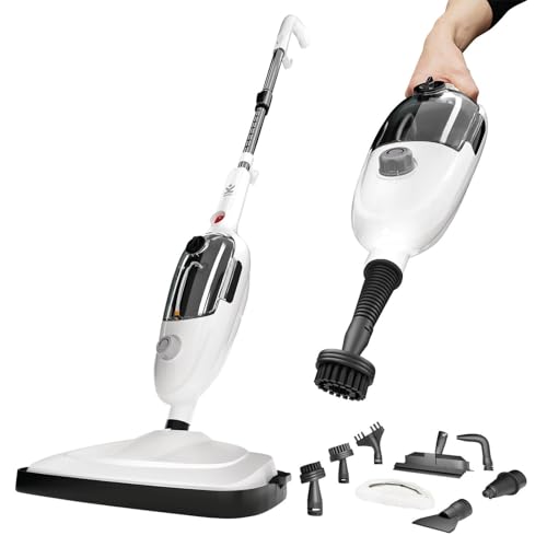 Avalla T-9 Steam Mop & Handheld Cleaner � Double Steam Power, 2-in-1 Combi-Cleaner with 7 Piece Accessory Kit, Chemical-Free Cleaning, Reusable Pads, for Hard Floors, Carpets, Grout & Upholstery