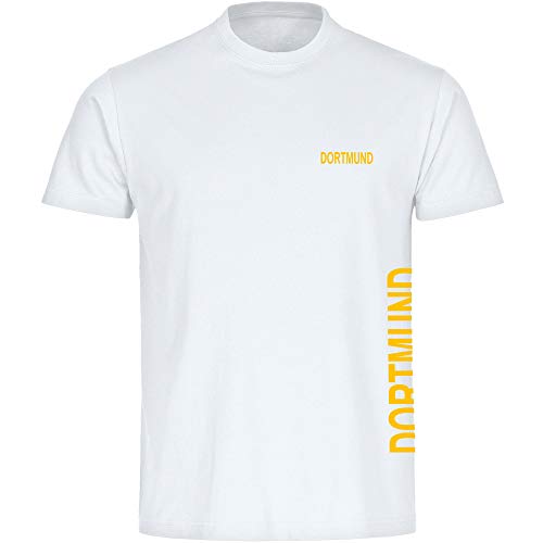 Multifanshop Camiseta del Dortmund Lateral, Texto en el Pecho y en el Lateral, para Hombre, Talla S hasta 5XL, artículo para Aficionados al fútbol, Hombre, Blanco, XXXX-Large