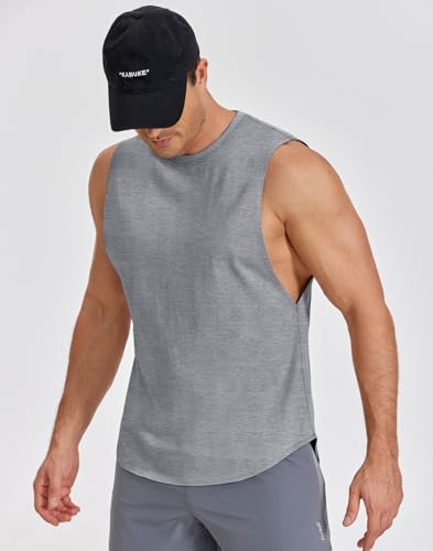 COOFANDY Mens Workout Sleeveless Shirts Cut Off Athletic Tank Tops Summer Cotton Running Muscle Gym Tee Shirt Grey XL — view 4