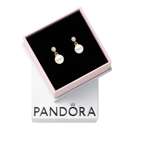 PANDORA Timeless Treated Freshwater Cultured Pearl & Stone Drop Earrings - 14k Gold-Plated Earrings with Treated Freshwater Cultured Pearl - Jewelry for Women - Includes Gift Box