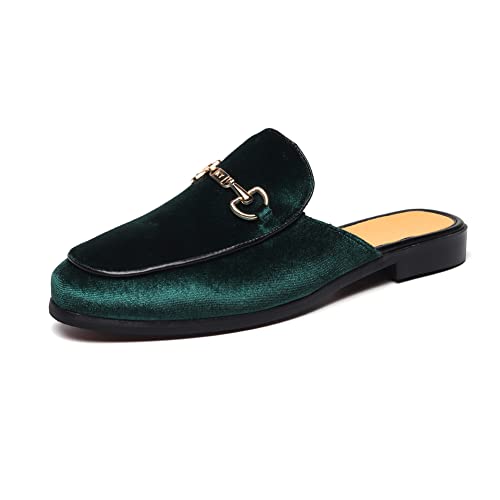 Image of FLQL Mens Shoes Luxury Velvet Gold Buckle Slip-on Penny Loafers Casual Smoking Slippers Indoor Outdoor Sandals Black Size 7-13
