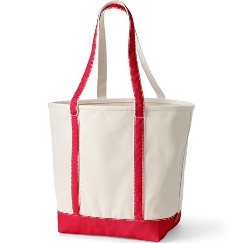 Image of Lands' End Natural Long Handle Open Top Canvas Tote Natural /heritage Red Large Long Handle