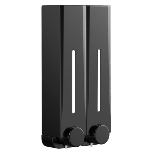 ‌Foeska Double 500mL Dispensador de Jabón de Pared, Gel de Ducha Champú y Acondicionador para Manos y Cuerpo, Dispensador de Jabón de Pared para Baño Cocina (Negro‌)