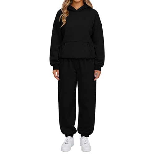Womens Sweatsuits 2 Piece Set Comfort Plain Oversized Hoodie Jogger Sweatpants Set Matching Sweat Sets Fall Outfits