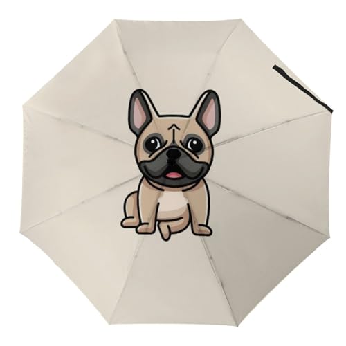 Parapluie pliable anti-retournement Bouledogue français face au vent et à la pluie