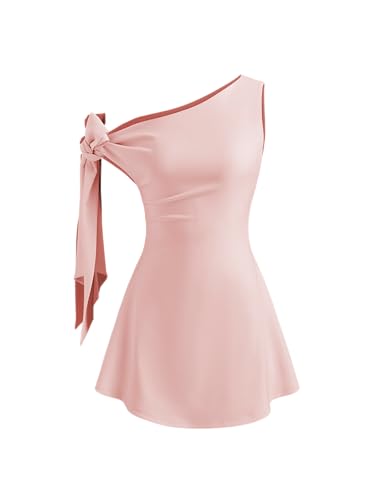 CIDER Women Mini Asymmetrical Neck Sleeveless Knotted Party Short A Line Dresses
