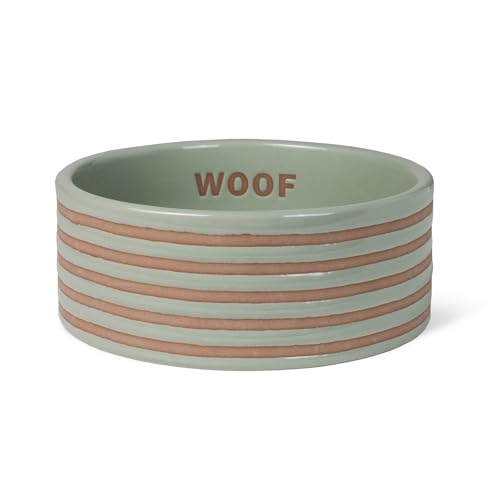 Fringe Studio Stripe SAGE Medium Striped Wax Resist Ceramic Pet Bowl (6.5" Diameter x 2.5" H, 26 fl.oz.), PetShop Collection (758MD001)