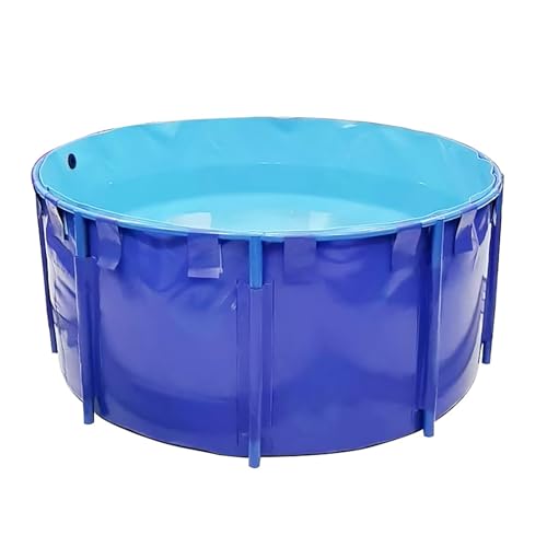 MSSHUANG キャンバスフィッシュ池、地上円形キャンバスプール ブラケット付き、大型折りたたみ式貯水タンク 鯉保持タンク 農業灌漑用、ブルー、1.5X0.6m/1000L