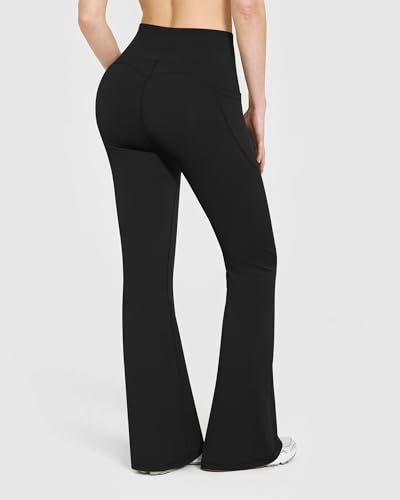 OQQ Yoga Pants Women High Waist Butt Lifting Casual Soft Leg Flared Bottoms with Pockets3