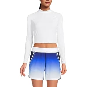 Lands' End Women's Long Sleeve Mock Neck Cropped UPF 50 Sun Protection Rash Guard