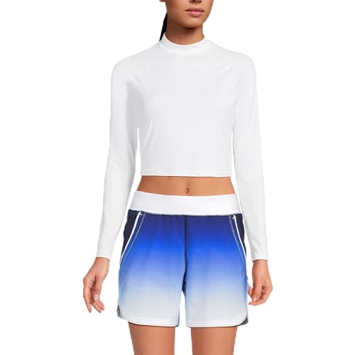 Lands' End Women's Long Sleeve Mock Neck Cropped UPF 50 Sun Protection Rash Guard