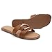 Herstyle Women’s Flat Sandals 2025 – Square Open Toe Fashion Casual Slides with Metal Chain, Memory Foam Footbed Insole, Slip-On Dressy Sandals for Summer,Tan, Size 8.0, Gena