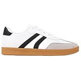 Tênis Feminino Casual Branco com Preto, Sola de Borracha, Estilo Clássico Samba, Detalhes em Camurça (190-2tiras-branco-35)