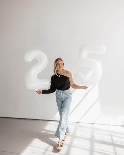 Image of White 7 Balloon, Translucent Number Balloons 40 Inch, 7th Birthday Decorations, White Party Decoration for Women Men, Number 7 Balloon