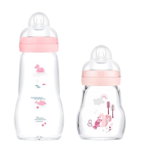 MAM Baby Biberons en Verre Lot de 2 Feel Good dès la Naissance 170 ml & 260 ml, Biberon en Verre,...