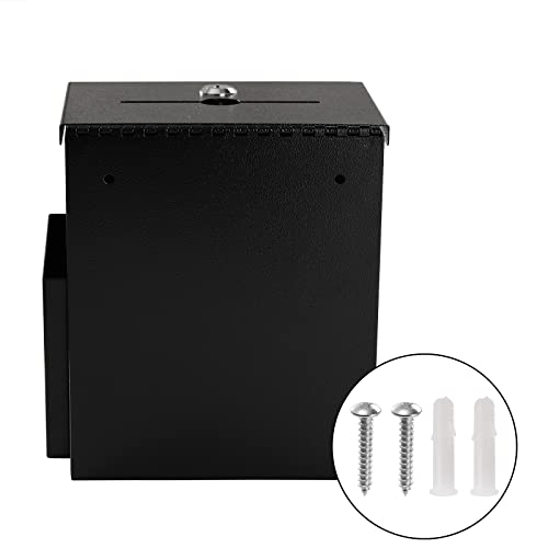 Topzea Suggestion Box With Lock, Wall Mounted Ballot Donation Box Collection Box, Metal Freestanding Suggestion Box With 50 Free Suggestion Cards, Key Drop Box, Black, 9"X 7.4"X 6" #TOP7