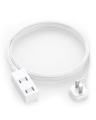 Flat Plug Extension Cord 6Ft White - 2-Prong Power Strip with 3 Polarized Outlets & Tamper Guard 16/2 AWG 13A/1625W