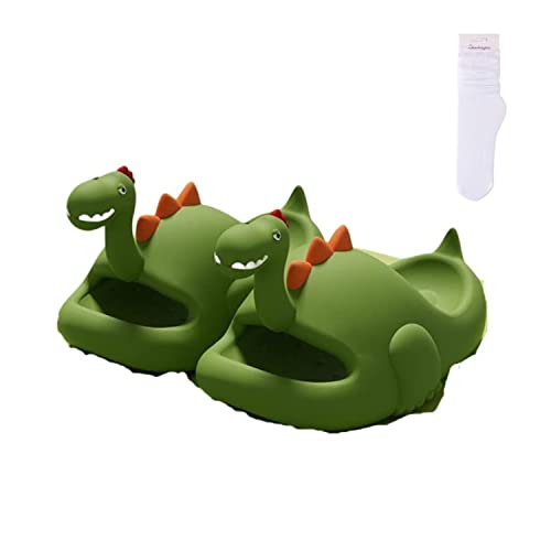 LELEBEAR Dinosaur Slippers, Cute Dinosaur Pillow Slipper Cloud Slides,Cute Dinosaur Slides Open Toe Non-Slip House Slippers
