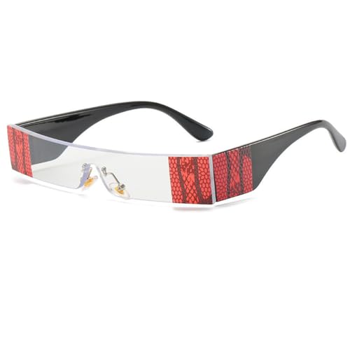 Lunettes de soleil sans monture vintage pour festival et plage avec petits verres rouges et noirs